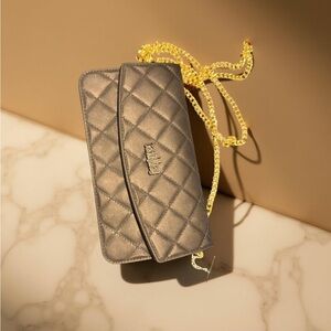 Black Quilted Clutch with Chain Strap